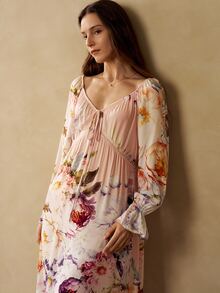 MOTF PREMIUM PRINTED PATCHWORK LACE ROMANTIC NIGHTGOWN - Multicolor - View 6