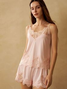 MOTF PREMIUM CONTRAST LACE CAMI TOP AND SHORTS PAJAMA SET, SUMMER - Baby Pink - View 6