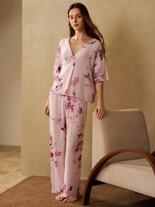 MOTF PREMIUM SPRING/SUMMER WOMEN'S PRINTED TOP & BOTTOM PAJAMA SET - Pink - View 6