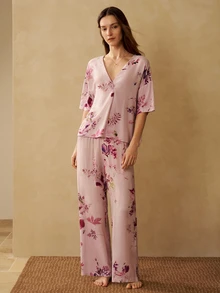 MOTF PREMIUM SPRING/SUMMER WOMEN'S PRINTED TOP & BOTTOM PAJAMA SET - Pink - View 4