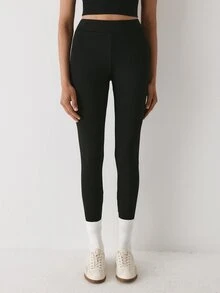 YARNWELL Women's Solid Color Slim Fit Leggings For Summer Daily Wear - Black - View 9