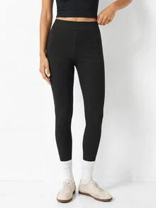 YARNWELL Women's Solid Color Slim Fit Leggings For Summer Daily Wear - Black - View 10