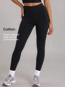 YARNWELL Women's Solid Color Slim Fit Leggings For Summer Daily Wear - Black - View 2