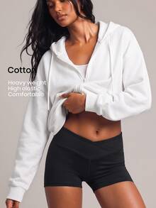 YARNWELL Women's New Autumn/Winter Long Sleeve Loose Fit Hooded Sweatshirt With Pockets, Fashionable Versatile Elegant Casual Drawstring Open Front Zipper - White - View 1