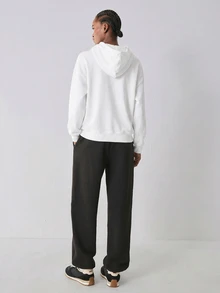 YARNWELL Women's New Autumn/Winter Long Sleeve Loose Fit Hooded Sweatshirt With Pockets, Fashionable Versatile Elegant Casual Drawstring Open Front Zipper - White - View 3