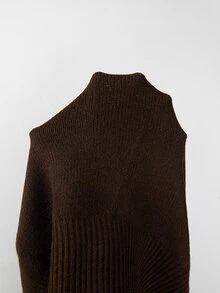 SHEIN 秋季法式裹領V領針織上衣 女款側綁腰長袖修身襯衫 日常通勤 深棕色 休閒優雅 - 棕色 - 查看 9