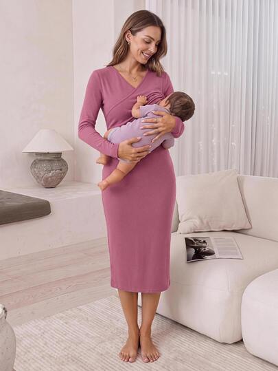 Slowluna Maternity Casual Commute Solid Color Fitted Nursing Dress Lingerie Lingerie Set Underwear Women Pajama Pajama Dress Loungewear Nightgown Robe Sleepwea