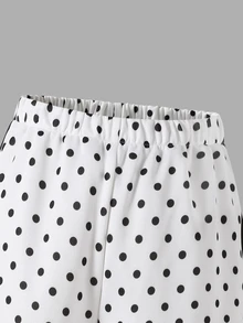SHEIN 青少年女孩秋季上衣 秋季服飾 返校季 3件套 黑白波點拉鍊連帽外套 白色背心 鬆緊腰直筒長褲 - 黑與白 - 查看 5