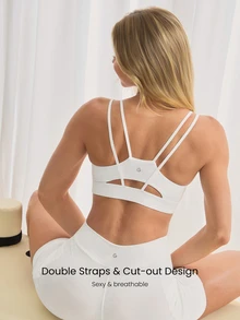 GLOWMODE FeatherFit™ Double-Strap Heart-Shaped Neck Sports Bra Low Impact Yoga Pilates Daily Spring Summer - White - View 3