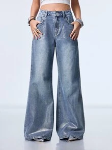 Y2Kool Women's Casual Versatile Daily Wear Denim Jeans With Pockets And Buttons Women's Fall Teacher Pants - Blue - View 3