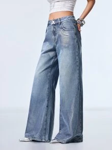 Y2Kool Women's Casual Versatile Daily Wear Denim Jeans With Pockets And Buttons Women's Fall Teacher Pants - Blue - View 1