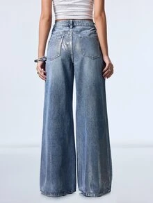 Y2Kool Women's Casual Versatile Daily Wear Denim Jeans With Pockets And Buttons Women's Fall Teacher Pants - Blue - View 2