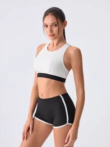 Loungeista 1pc Women's Solid Color Racerback Silver Ribbon Comfortable Sports Bra - White - View 5