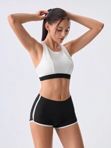 Loungeista 1pc Women's Solid Color Racerback Silver Ribbon Comfortable Sports Bra - White - View 6