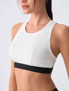 Loungeista 1pc Women's Solid Color Racerback Silver Ribbon Comfortable Sports Bra - White - View 7