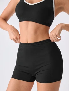 Loungeista 1 Set Women's Solid Color Racerback Sports Bra Set - Black - View 6