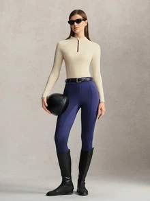 Activina 女款米色長袖半拉鍊撞色套頭馬術上衣 T-shirt - 米色 - 查看 5