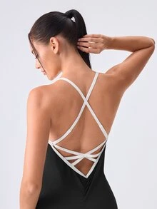 Loungeista 1pc Women's Solid Color Comfortable Backless Jumpsuit Loungewear - Black - View 3