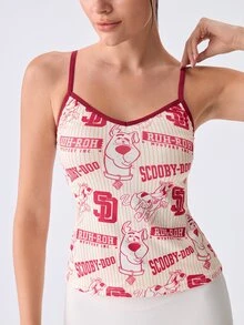 Loungeista Women's Cartoon Print Color‑Block Trim Cami Top, American Retro Stripes, V‑Neck Sleeveless Tank Top, Suitable For Outerwear & Loungewear With Comfortable Fit - Multicolor - View 6