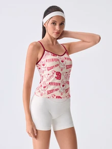 Loungeista Women's Cartoon Print Color‑Block Trim Cami Top, American Retro Stripes, V‑Neck Sleeveless Tank Top, Suitable For Outerwear & Loungewear With Comfortable Fit - Multicolor - View 5