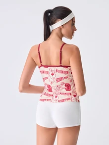 Loungeista Women's Cartoon Print Color‑Block Trim Cami Top, American Retro Stripes, V‑Neck Sleeveless Tank Top, Suitable For Outerwear & Loungewear With Comfortable Fit - Multicolor - View 2