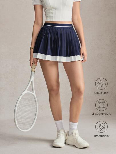 Activina Women's Navy Blue & White Colorblock Athletic Skort All Season Ralphlauren Old Money For Daily Casual Wear Running Casual Youthful Skorts