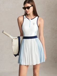 Activina Women's White & Blue Colorblock Round Neck Half-Zip Sports Dress + Sports Tight Shorts Set - White - View 3