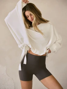GLOWMODE SoftCalm Modal Own Your Flow Soft Silky-Smooth Breathable Waist Length Adjustable Drawstring Hem One-Shoulder Pullover Sweatshirt Daily Casual Wear - White - View 7