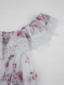 Glamine Charm Off-Shoulder Rose Print Lace Trim Mini Dress,Princess Aesthetic White And Pink Summer Cottage Core Tea Party Dress With Ruffles Garden Parties - Multicolor - View 10
