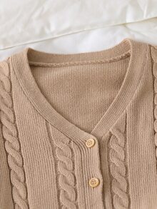 Young Girl Cable Texture Long Sleeve Cardigan & Pants Knit Set Suitable For Autumn/Winter,Back To School Clothes Girls - Khaki - View 5