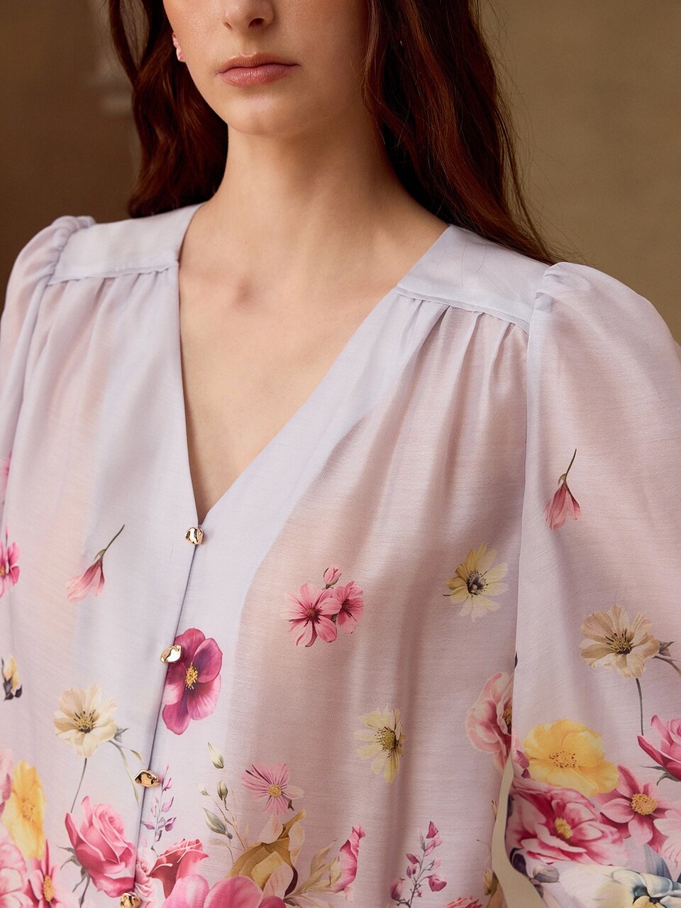 MOTF SPRING/SUMMER V-NECK A-LINE ROMANTIC PRINTED BLOUSE