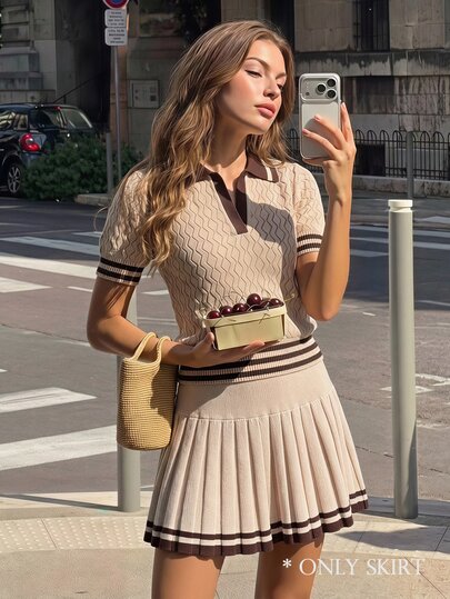 SHEIN MOD Pleated Colorblock Hem Knit Skirt