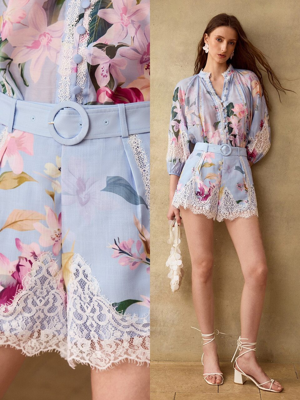 MOTF WOMEN'S SPRING/SUMMER FLORAL PRINT LACE PATCHWORK SHORTS