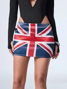 Y2Kool Union Jack Satin Y2K Punk Hot Girl Casual Street Style Women's Mini Skirt, Suitable For Spring/Summer Party, Holiday, Island, Music Festival, EDM Festival, Daily Wear - Multicolor - View 3