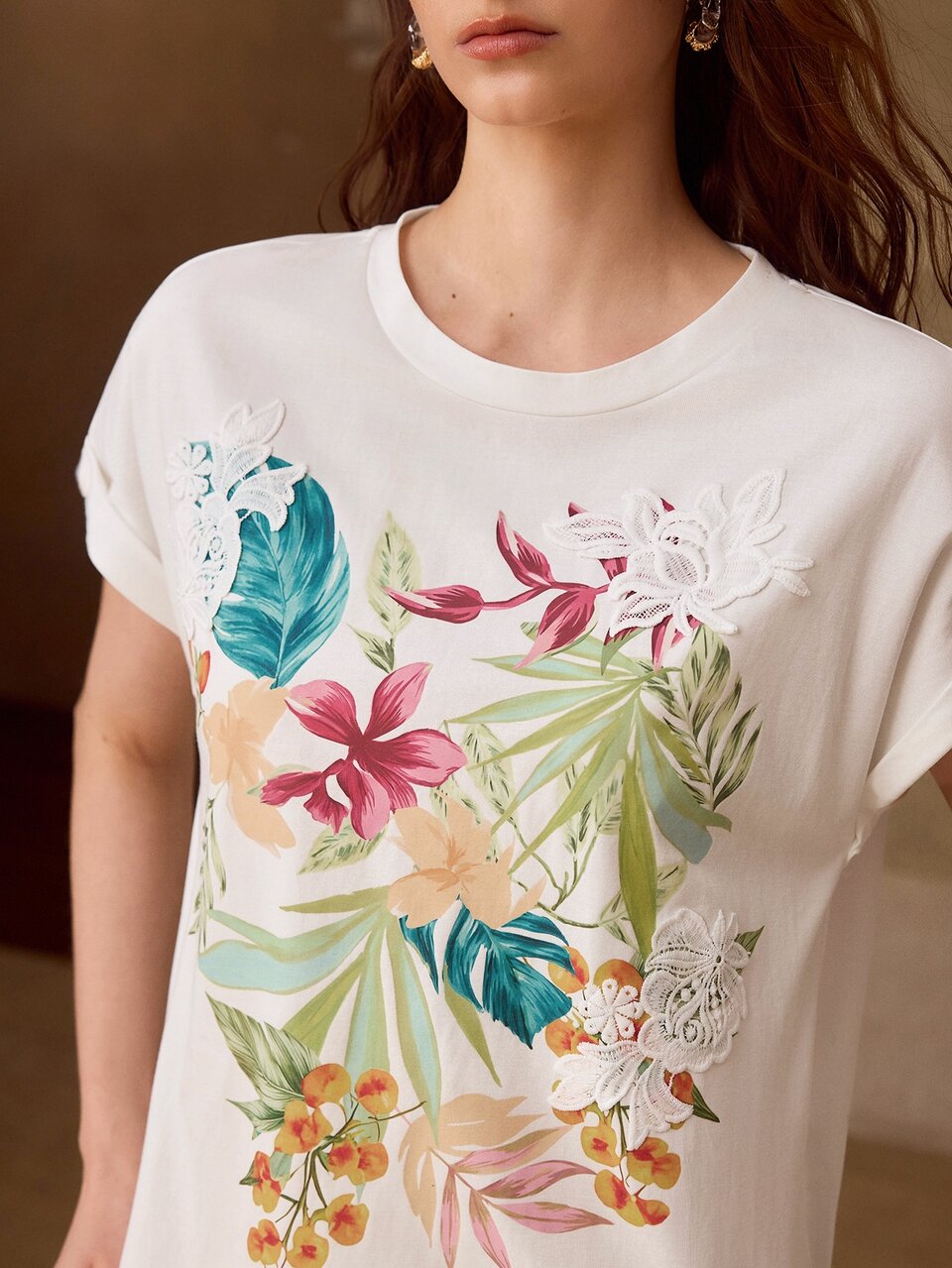 MOTF SUMMER WOMEN'S TROPICAL PRINT BATWING CUFF SLEEVE T-SHIRT