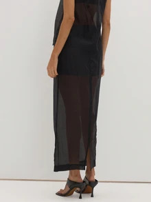 MUSEYN Black Chiffon Sheer Layered Maxi Skirt Flowy Ethereal Romantic Date Night Office Fall - Black - View 4