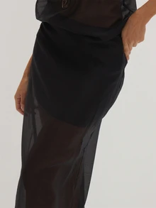 MUSEYN Black Chiffon Sheer Layered Maxi Skirt Flowy Ethereal Romantic Date Night Office Fall - Black - View 5