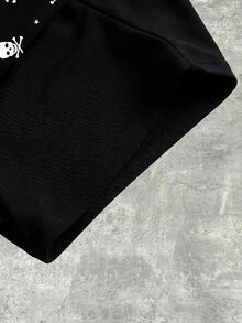 Y2Kool 黑色骷髏星星 Y2K 辣妹休閒街頭風暗黑龐克女款短褲，適合夏季、秋季、派對、度假、海島旅行、音樂節、EDM 音樂節、日常穿著、萬聖節 - 黑色 - 查看 4