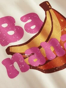 女童小女孩針織純色字母圖案圓領寬鬆休閒T恤與條紋寬鬆長褲2件套 - 彩色 - 查看 3