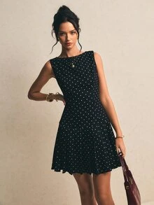 Poéselle 女士波点印花露背系带迷你连衣裙 - 黑色 - 查看 8