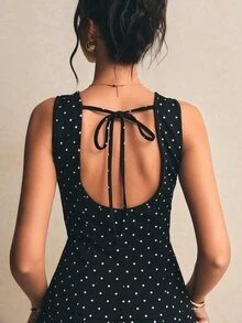 Poéselle 女士波点印花露背系带迷你连衣裙 - 黑色 - 查看 4