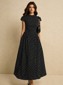 Poéselle 女士撞色波点印花连衣裙 - 黑色 - 查看 7