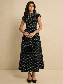 Poéselle 女士撞色波点印花连衣裙 - 黑色 - 查看 5