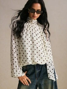Poéselle 女款優雅通勤波點印花襯衫 - 杏色 - 查看 10