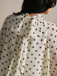 Poéselle 女款優雅通勤波點印花襯衫 - 杏色 - 查看 3