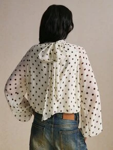 Poéselle 女款優雅通勤波點印花襯衫 - 杏色 - 查看 4