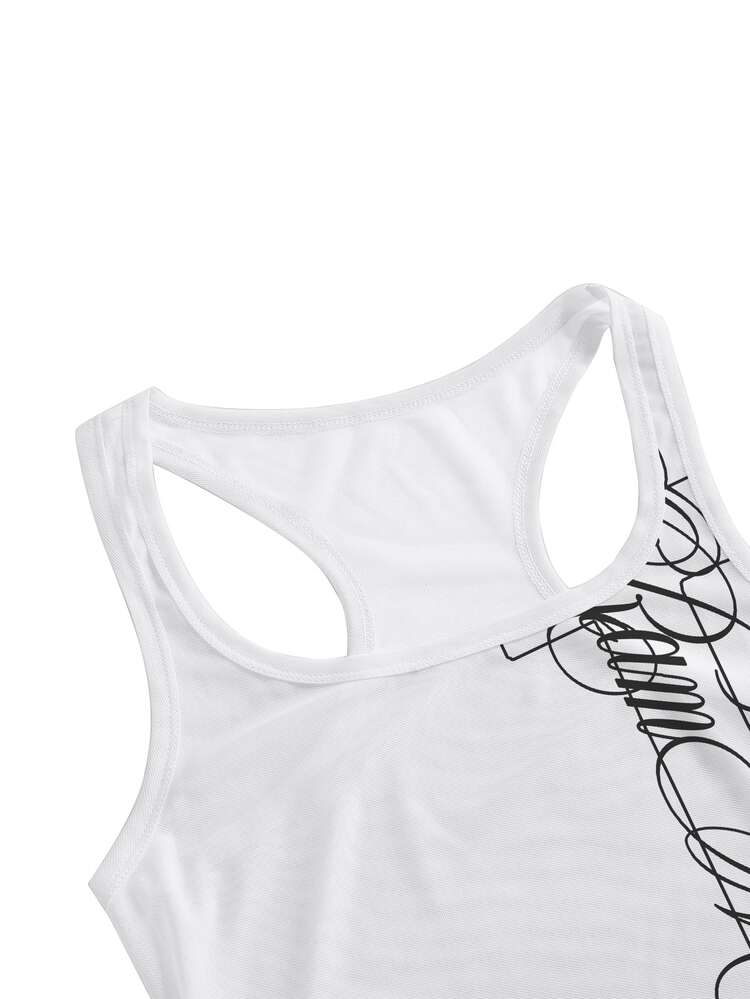 ROMWE Grunge Punk Dark Mysterious Text Hippie Slogan Sexy Sheer Mesh Tank Top For Women - White - View 3