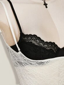 SHEIN ICON 撞色蕾丝吊带背心，性感无袖女式背心 - 黑與白 - 查看 10