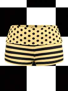 Y2Kool Vecteezy Bright Yellow, Color Block, Striped, Polka Dot, Y2K, Streetwear, Casual Women's Shorts - Pale Yellow - View 5