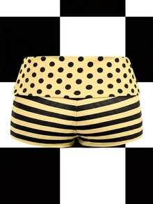Y2Kool Vecteezy Bright Yellow, Color Block, Striped, Polka Dot, Y2K, Streetwear, Casual Women's Shorts - Pale Yellow - View 2